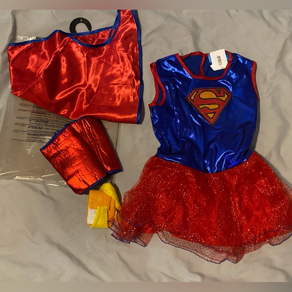 Supergirl Costume Dress with Cape and Accessories - Blue and Red